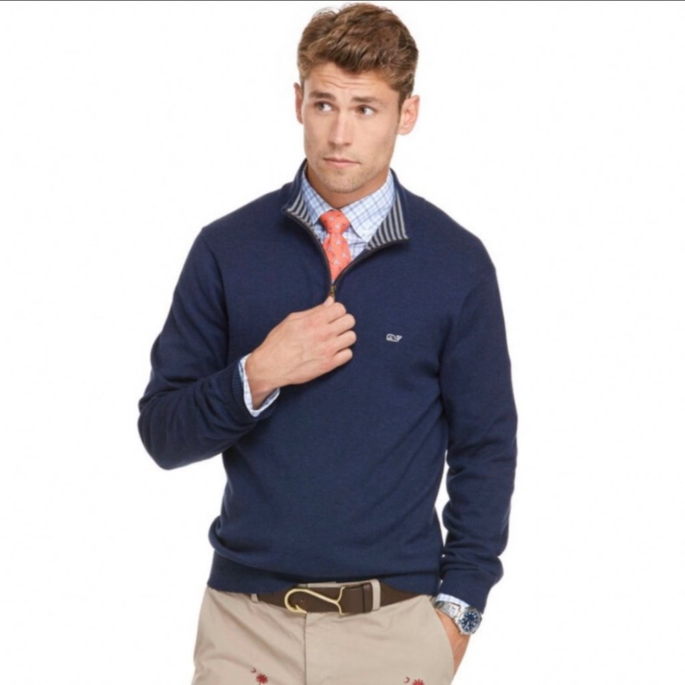 Vineyard Vines Navy Blue Cotton 1/4-Zip Sweater